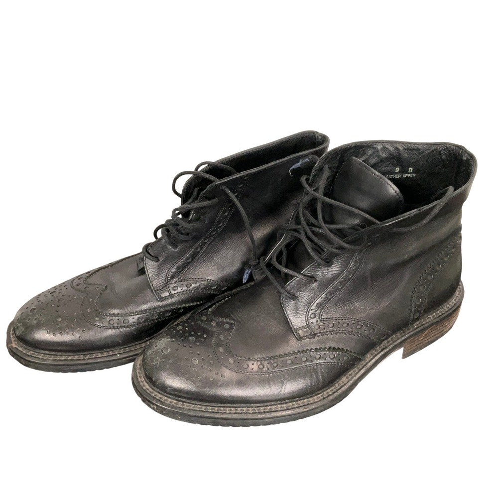 Banana Republic Brogue Boots Mens 9D Black Italy Leather Wingtip Chukka Goth‎